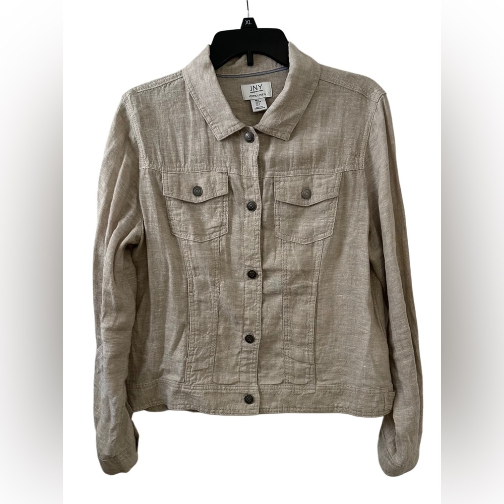 Jones New York 100% Linen Jacket Womens L Beige Button Front Utility